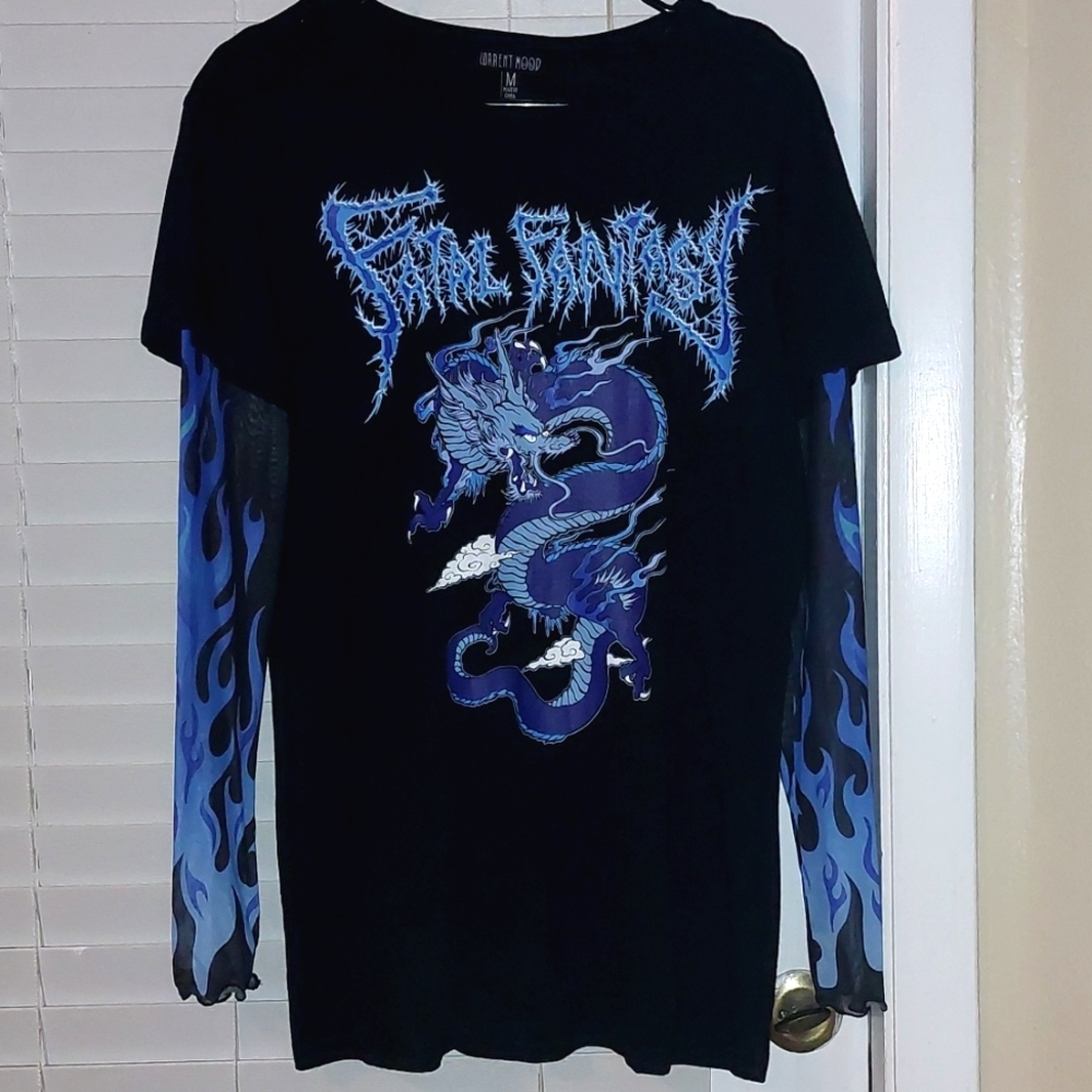 NWOT Dolls Kill Current Mood Oversized Blue Dragon Layered Long Sleeve T-Shirt